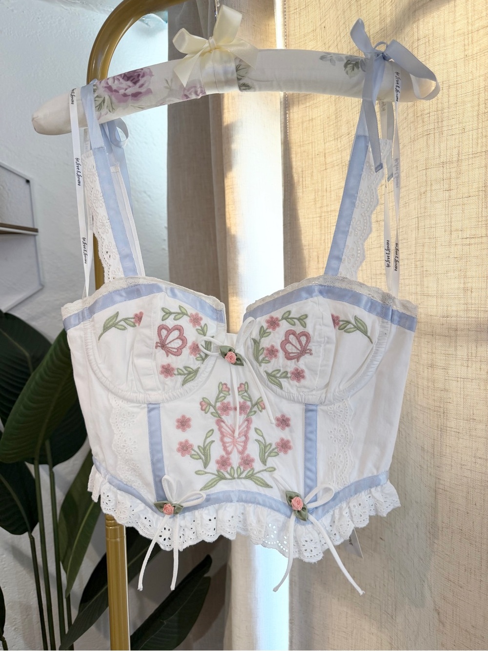 For Love & Lemons Patricia Butterfly Corset Top In White Size Small NWT